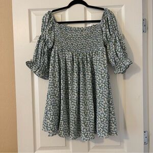 Lush Blue Floral Smocked Dress